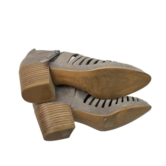 1. STATE Arnet Ankle Booties Size 6.5 M 37 Fog Gray Cut Out Block Heel Suede - Picture 11 of 13